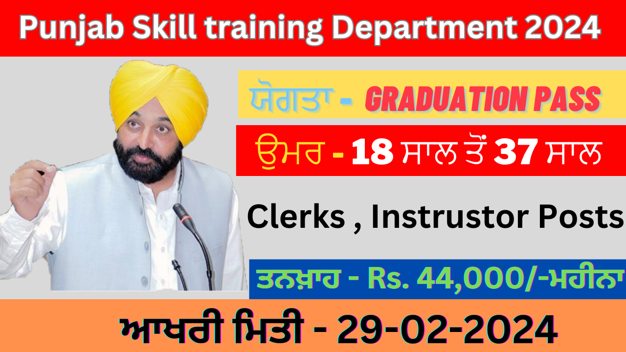 Punjab Skill Training Department Recruitment 2024 Panjab Jobs   ਆਖਰੀ ਮਿਤੀ 29 02 2024 